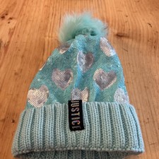 Justice Girls Aqua Sequin Pom Beanie Hat