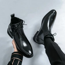 Men's Fashion High-top Ankle Boots Pointed Chelsea Boots Casual Leather Boots 
