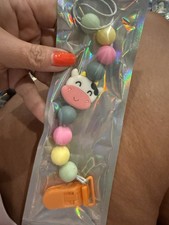 Cow Design Pacifier Clip Holder with Silicone Beads