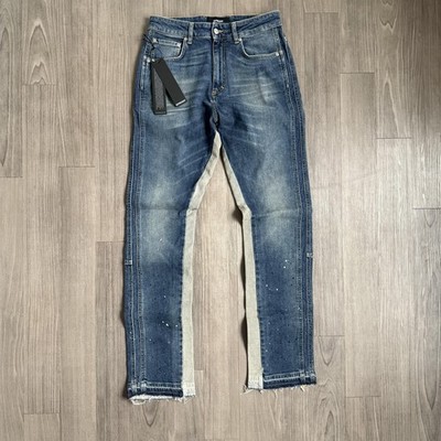 Represent Jeans Mens 30 Blue Straight Leg Raw Hem Paint Splatter Distressed