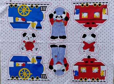 Cut and Sew Cotton Fabric Panel Multicolor Animal Train for Quilting Crafts