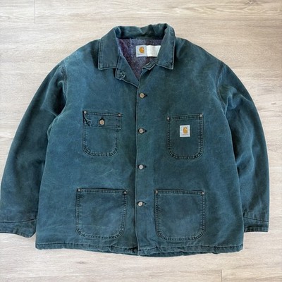 Vintage Carhartt Blanket Lined Chore Jacket Coat Green Faded XXL 2XL Work 