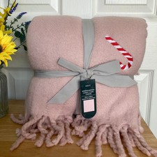 NEW NEXT Pink Embroidered Candy Cane Cosy Throw Size 150cm x 200cm (Double Size)