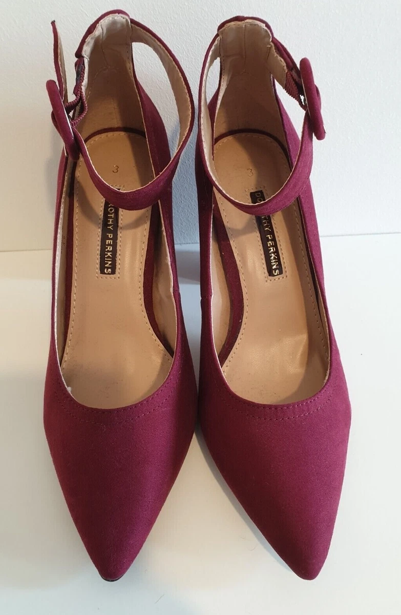 NEW DOROTHY PERKINS BERRY RED DIVINE FAUX SUEDE HEELED ANKLE STRAP SHOES SIZE 3
