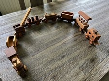 Vintage Beautifully Hand-Crafted Wooden 8-Piece Train Set Over 4 Feet Long