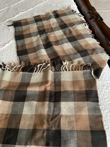 NWT Coach Square Plaid Fringe Scarf Neck Wrap Medium Charcoal F83830 Brown Tan - Picture 4 of 8