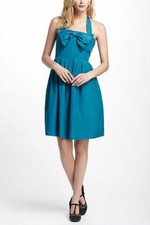 Anthropologie Rare "Bowed Halter Dress" by Hitherto in Blue, Size 6, $228