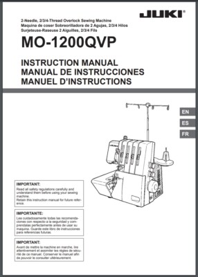 Juki MO-1200QVP Instruction Manual: 88 Pages, Protective Covers Free Shipping