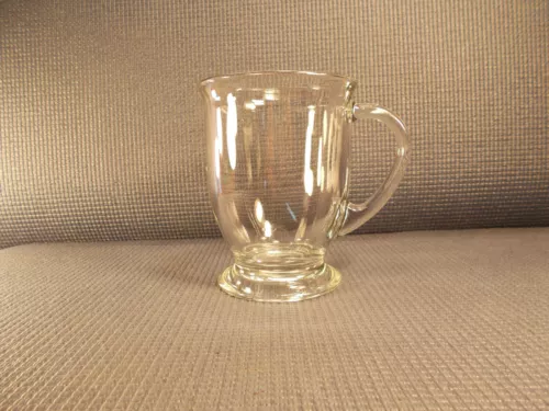 Anchor Hocking Glass Cafe Clear Pattern Mug 5" tall