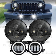 Dot 7 Round Projector Led Headlights4 Fog Lights Combo Kit For Jeep Wrangler