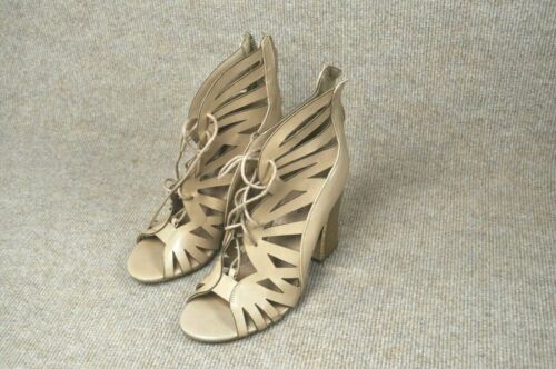 Women's Call It Spring Strappy Design Zip Back-Lace Front,4" Heel, Beige, Size 8 - Picture 1 of 12