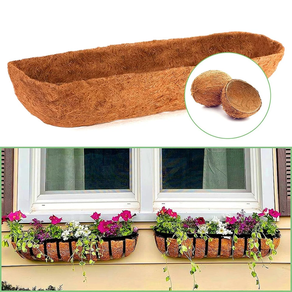 24-48'' Trough Coco Liner Planting Flower Wall Hanging Basket Planter Window Box - Image 3 of 4
