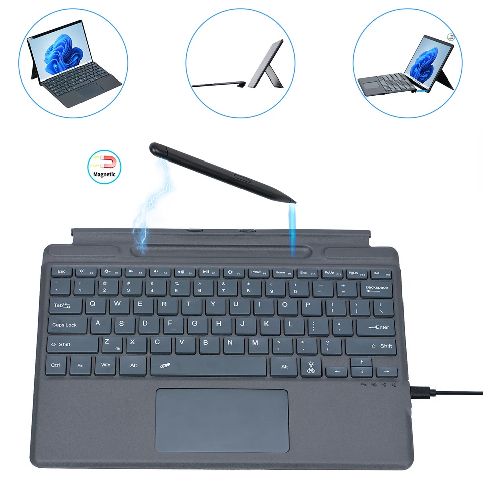For Microsoft Surface Pro 11 10 9 8 7 6 5 4 X Rechargeable Detachable Keyboard - Image 2 of 4