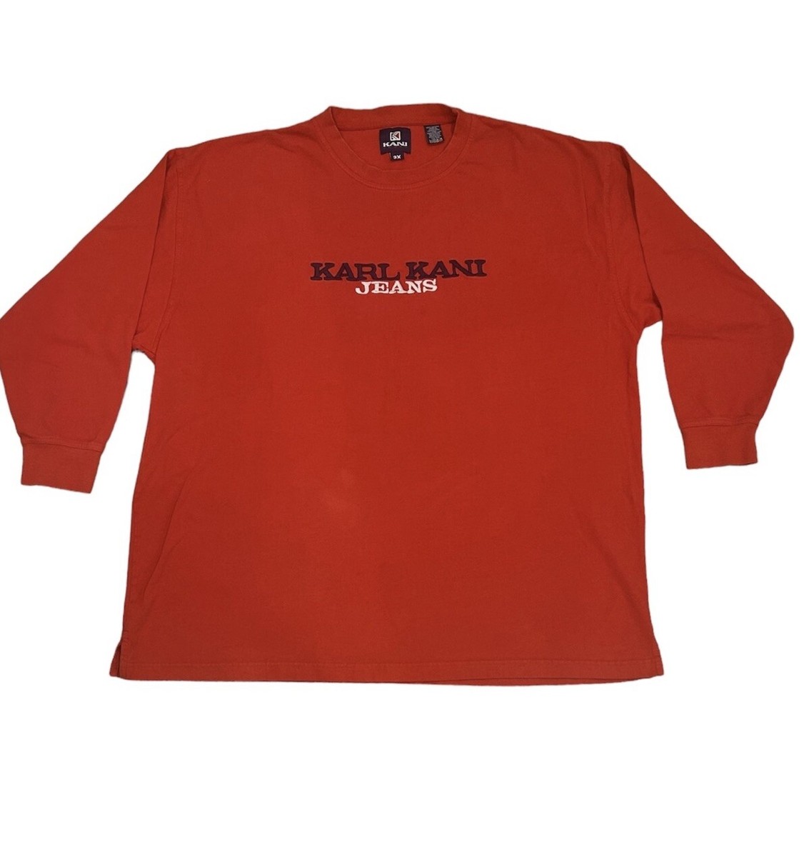 トップス karl kani-jeans 90s Vintage 1990's KARL KANI Jeans Embroidered Long Sleeve Red T-Shirt