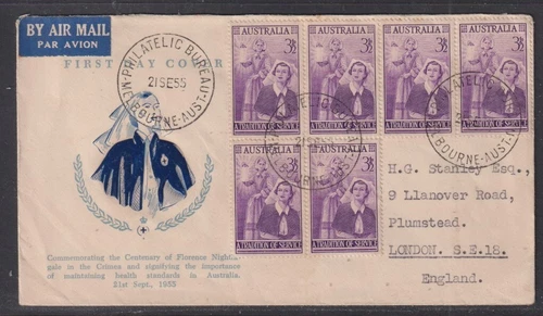 Australia "WCS"  1955 Florence Nightingale (Navy)  UPRATED FDC Melb to London