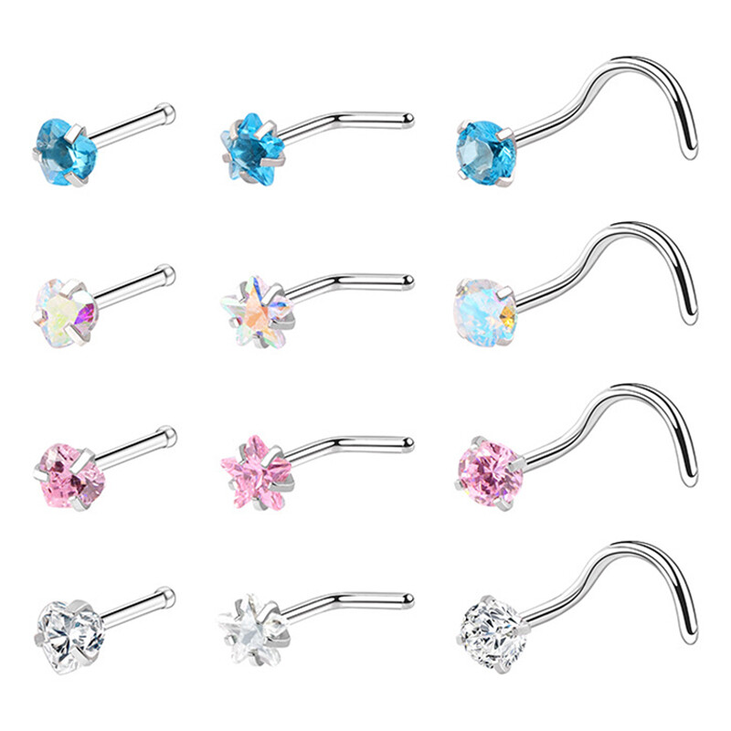Pcs Surgical Steel L Shaped Nose Stud Rings Piercing Jewelry Zircon Nose  Ring⚝