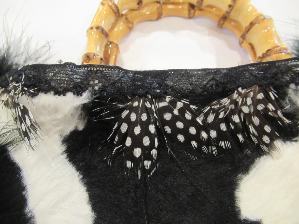 DAG feather and fur purse with bamboo handles - Image 2 of 4