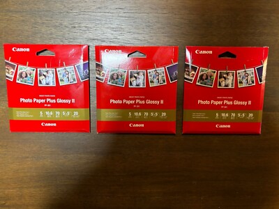 3 Canon Photo Paper Plus Glossy ii PP-301 5''x5'' 60 Sheets Total New