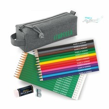Block Pencil Case with 12 Colouring  12 matching Personalized Pencils - Bottle