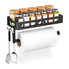 Paper Towel Holder with Shelf for Bathroom Kitchen Spice Rack Roll RV 2 Hooks(2