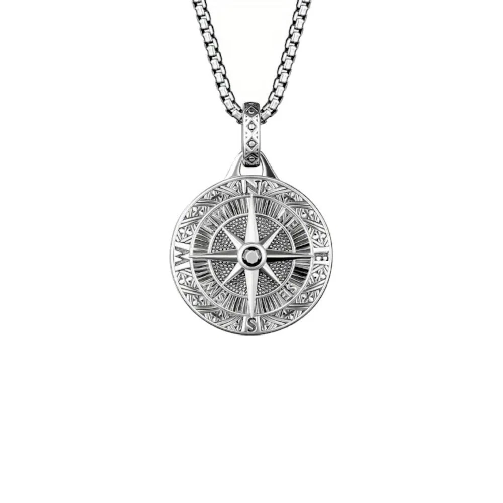 Kiss of Leather 289 - Ciondolo a forma di bussola, in argento Sterling 925