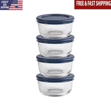 Glass Food Storage Containers Set of 4 Round Airtight Microwave Dishwasher Safe
