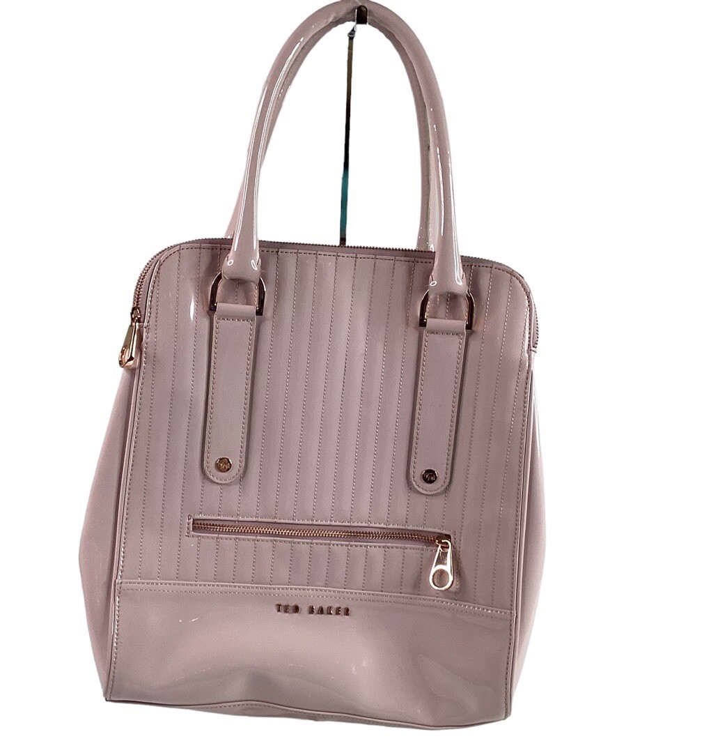 Ted Baker Lt Pink Patent Leather Tote Bag Rose Gold Large Shoulder Quilted  Purse