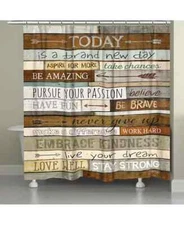 Laural Home NWT 71" x 72"  "Inspiring Mantra" Shower Curtain Farmhouse Country