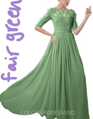matron green dresses Batool Emerald Green Chiffon Modest Long Maxi Dress | Modest Muslim Dresses main image 1