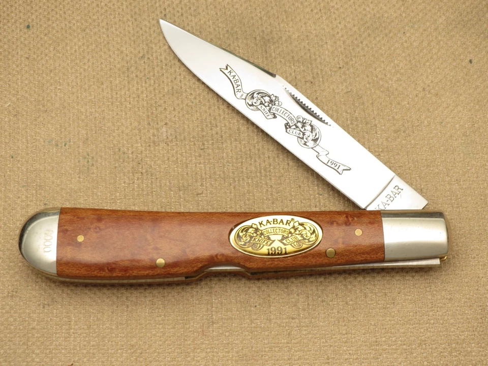 复古 KA-BAR 美国大型锁背折叠刀 Burl 木柄 - 完好刀 — 第 2/4 张图片