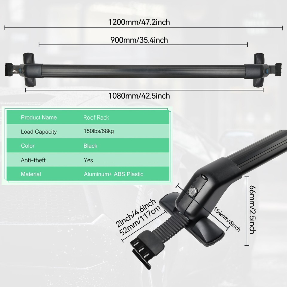 2X Universal Car Top Roof Rack Cross Bar 43.3" Luggage Carrier Aluminum
