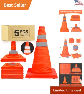 Collapsible Reflective High Visibility Safety Cones - Parking Lot, Driveway,
