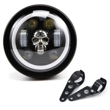 Motorcycle Headlight 5.75 inch Round LED with Mounting Brackets Assembly, Fro...