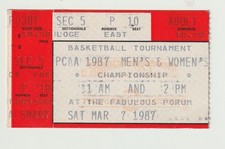 EPHEMERA: PCAA 1987 MEN'S & WOMEN'S TOURNAMENT TICKET STUB, THE FORUM 3/7/87