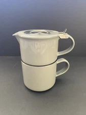 FORLIFE Tea for One Stacking Teapot Cup and Infuser Gray Ceramic 14 oz
