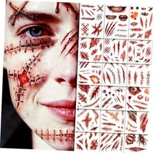 Halloween Fake Scar Tattoos for Face Body - 18 Large Sheets