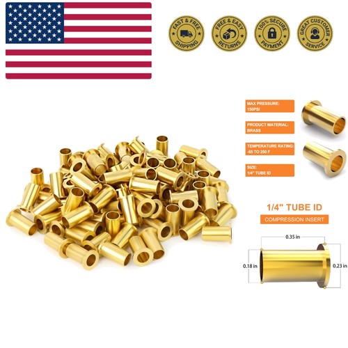 100PCS Brass Compression Fitting, Brass Compression Insert Tube Support 1/4" ...