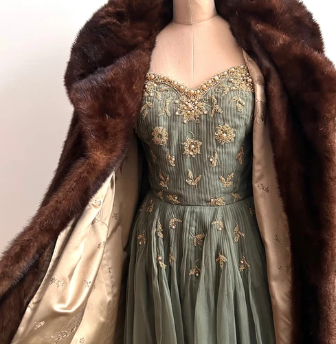 Vintage 1950s Ben Reig Elegant Strapless Evening Dress / Beaded Bodice / sz S