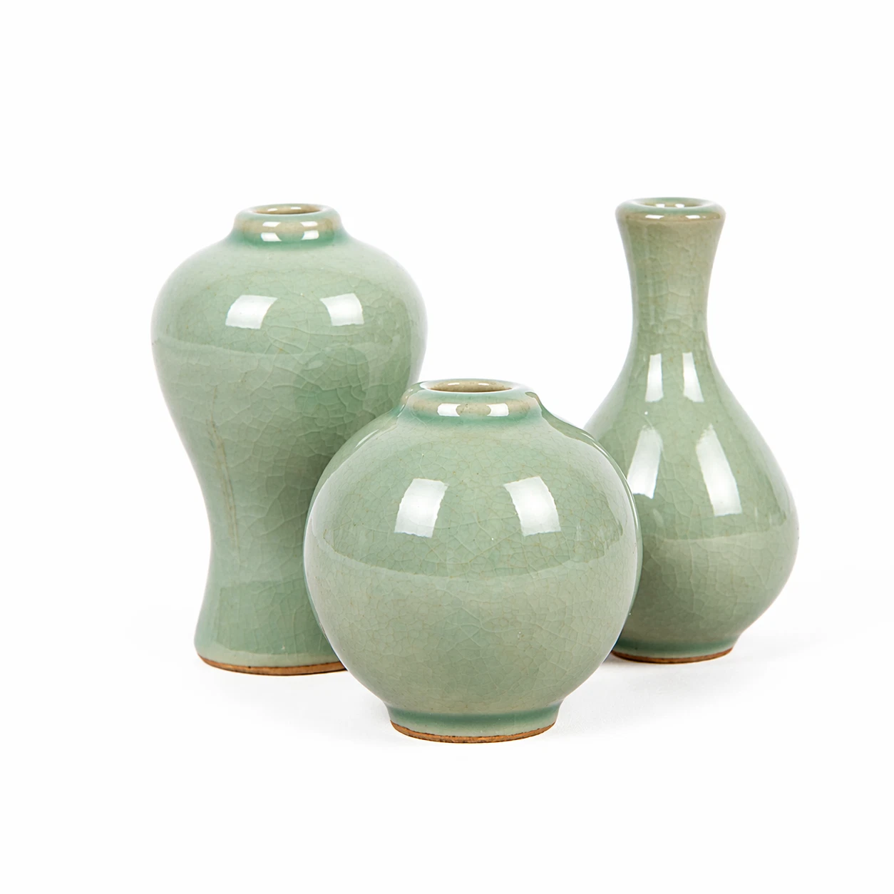 Miniature Korean Celadon Vase Set 3pcs - Small Medium Large Tiny Porcelain Decor