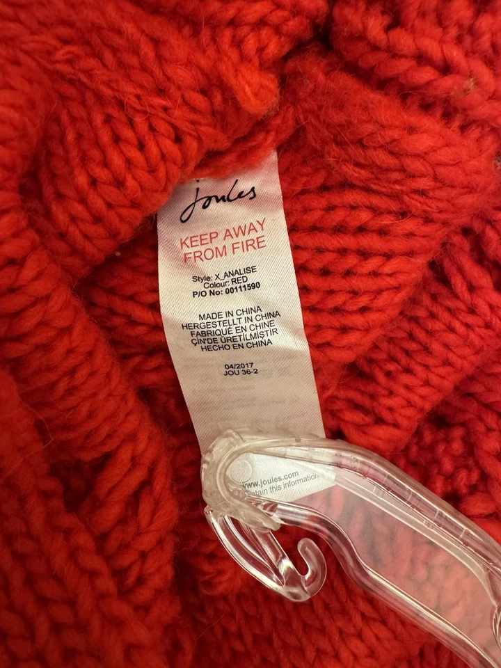 Joules Analise Red Chunky Knit Cape/Poncho, Wool/Alpaca Blend, Size S/M VGC - Image 4 of 4