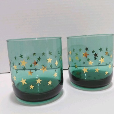 Libbey Gold Star Juniper Green Old Fashioned Glasses On the Rocks Juice Vintage