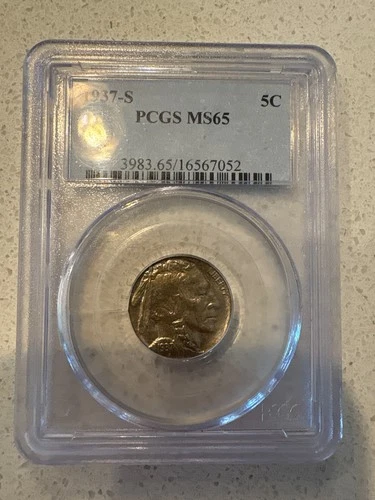 1937 S 5C Buffalo/Indian head Nickel  PCGS MS65