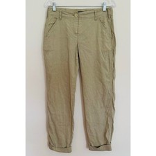 THEORY Womens Linen Khaki Tan Cuffed Adjustable Waist Made in USA Pants Size 2