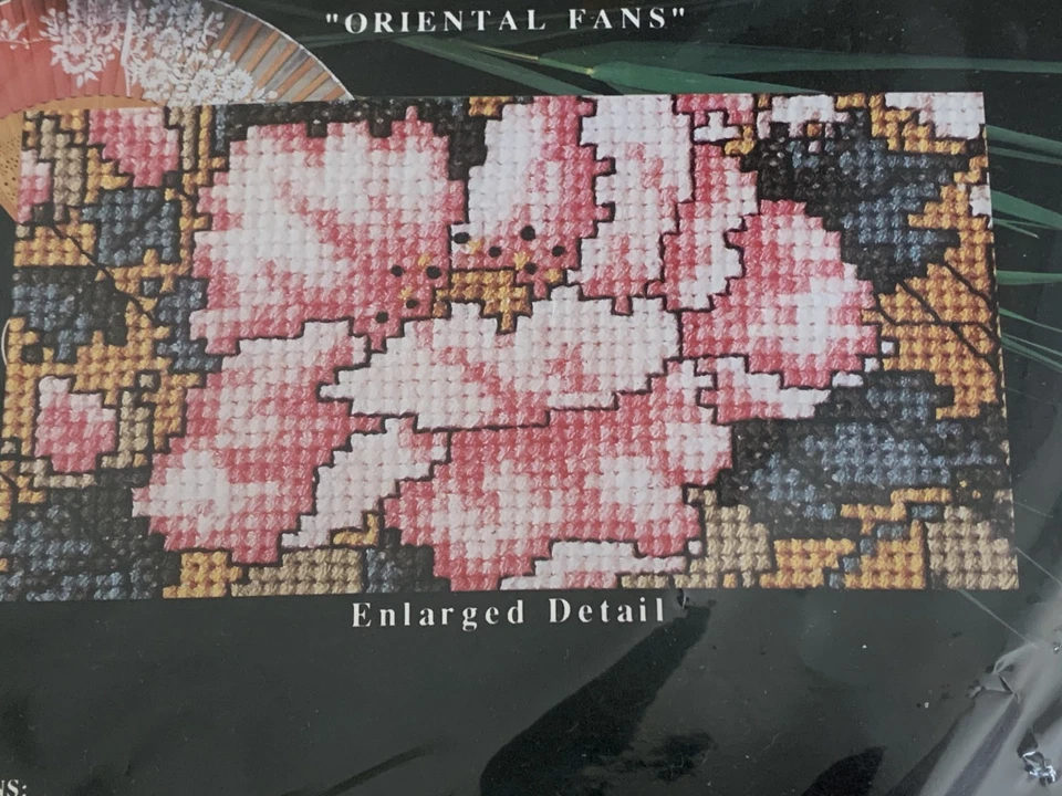 Dimensions ORIENTAL FANS Counted Cross Stitch Kit Vtg Asian Floral 9"x26" NEW - Image 3 of 4