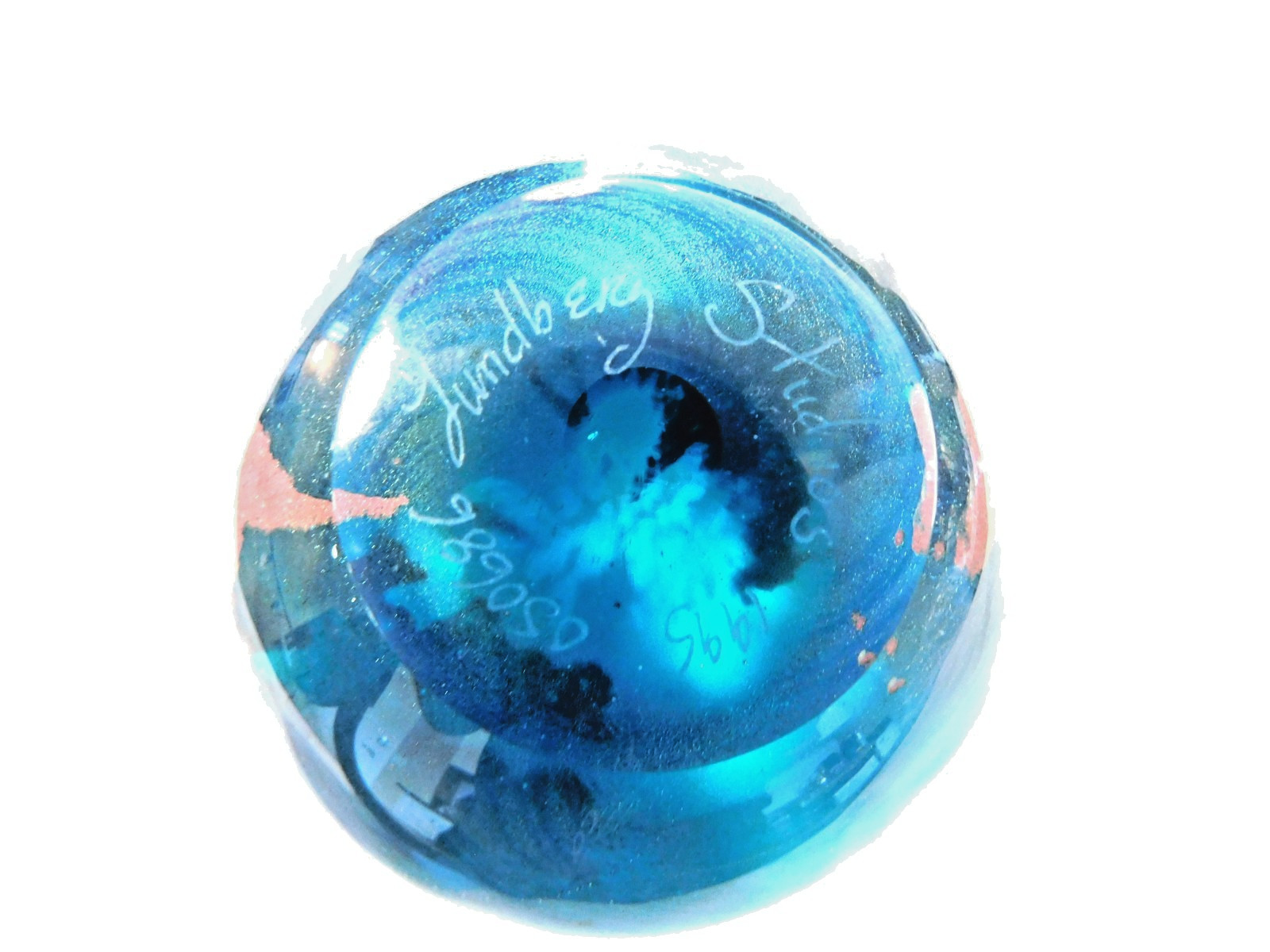 Vintage 1995 Lundberg Studios Art Glass Earth 3 inch Globe Paperweight Signed