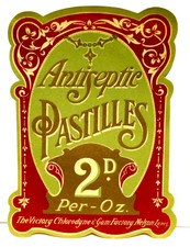 Early 1900s VICTORY V  Antiseptic Pastilles CONFECTIONERY PAPER LABEL FOR JARS