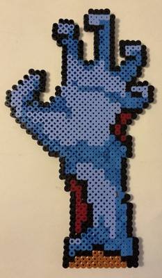Zombie Hand Blue Horror Undead Perler Bead Pixel Art Handmade 9''x5.25''