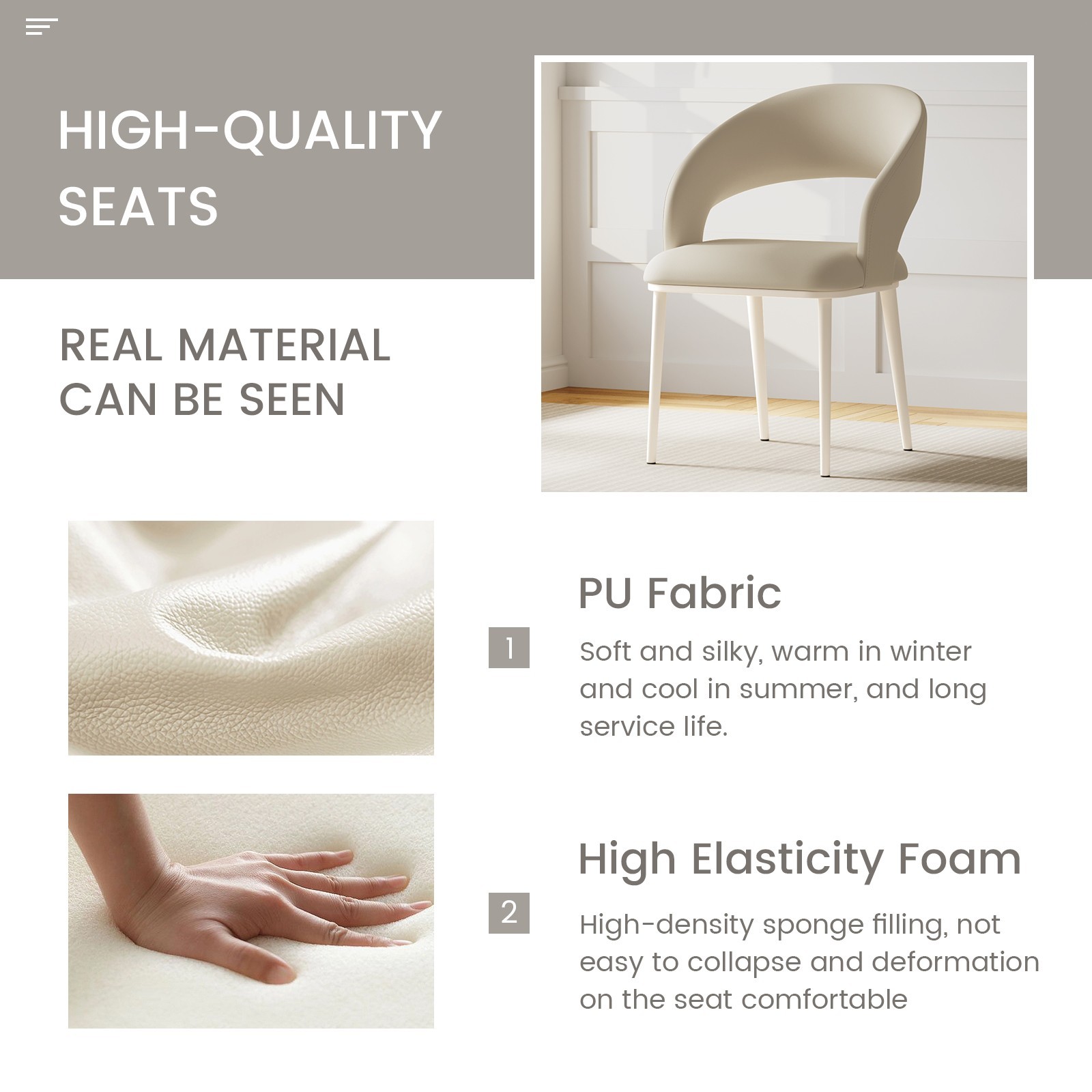 Set of 2 Dining Chairs Modern Upholstered Dining Chairs Comfy Chairs White