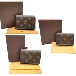 Auth Louis Vuitton Enveloppe Carte de Visite Monogram Case Lot 3 WBox i040854