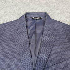 Jos. A. Bank Traveler Sport Coat Blazer 42R Blue Check Tailored Wool FLAW